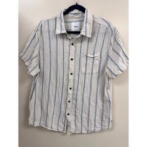 Katin Striped Linen Button-Up Shirt — Lightweight Neutral Short Sleeve, Size L